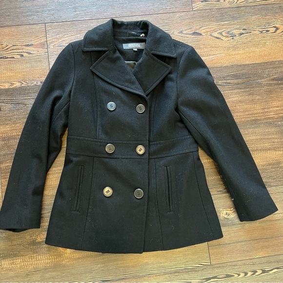 Kenneth Cole reaction wool double breasted coat black mint condition size 10 - Picture 1 of 12